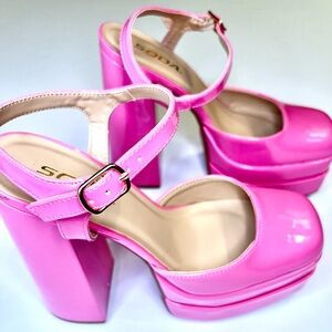New Patent Leather Hot Pink Platform Mary Janes. Soda Brand Platforms